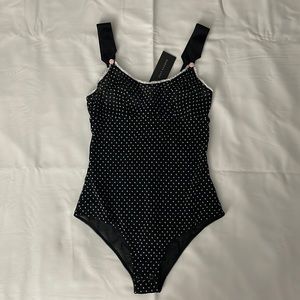 Morgan Lane Rosie black polka dot bodysuit S coquette aesthetic